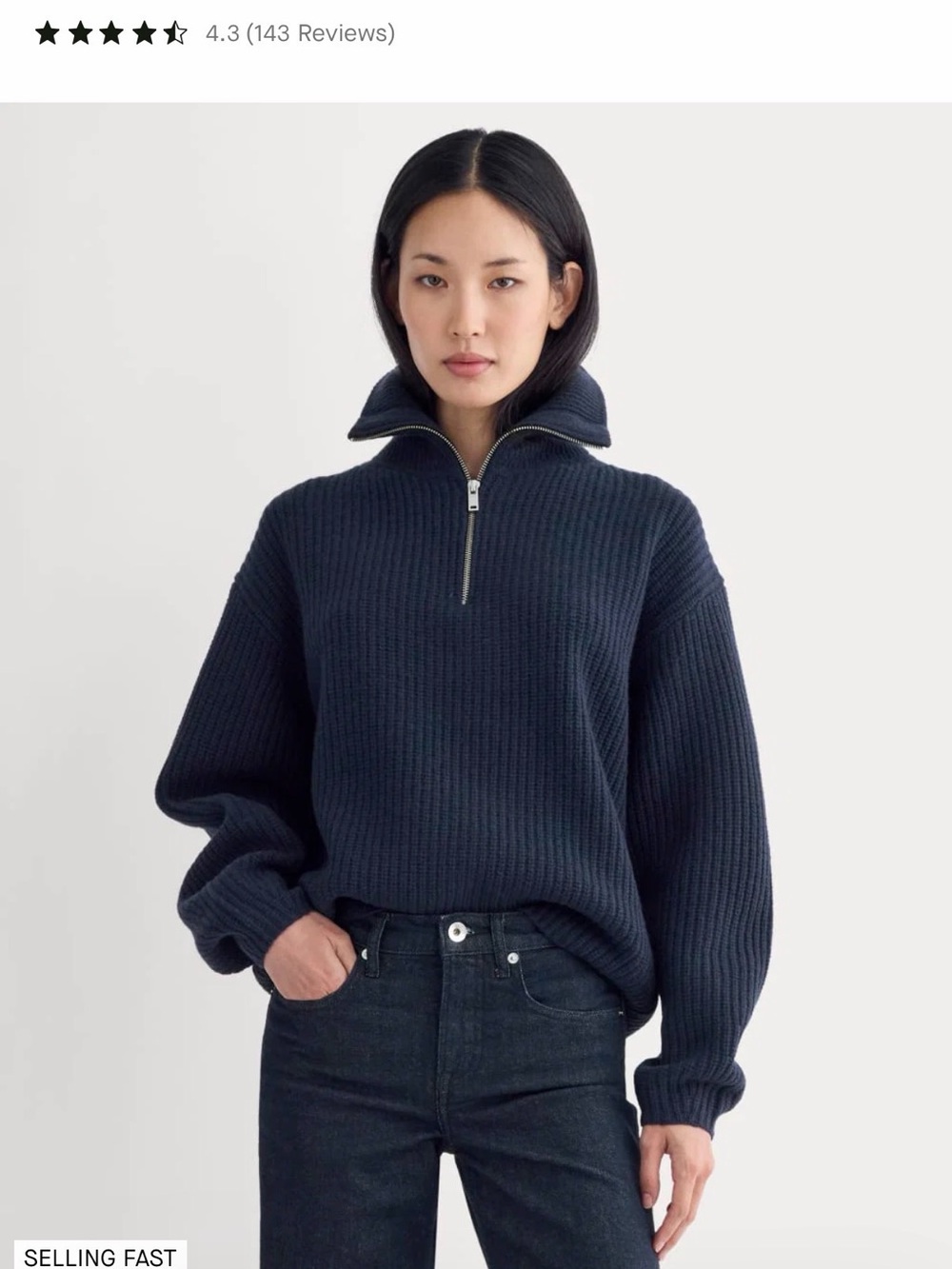 Everlane Cobalt Zip-Neck Ribbed Sweater - Picture 6 of 6